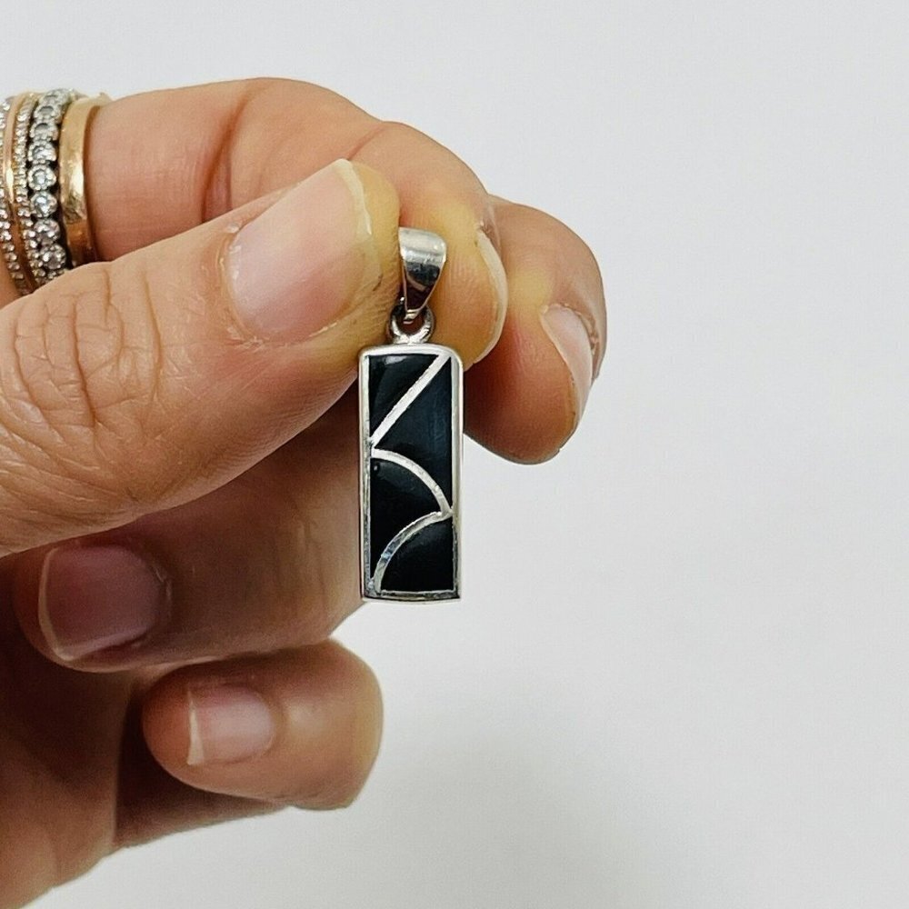 925 Solid Sterling Silver Pendant Bar Rectangular… - image 1